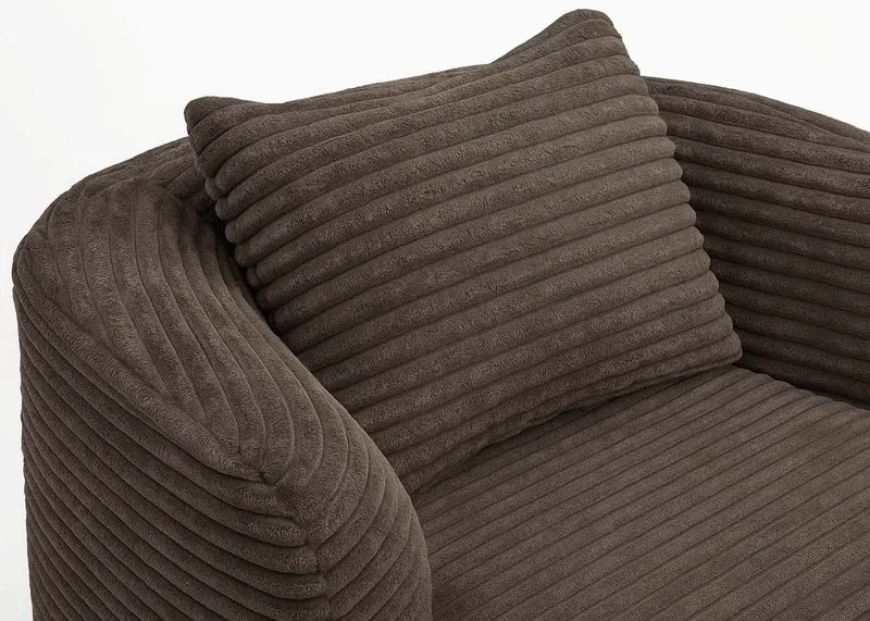 Fauteuil lounge relax avec coussin design arrondi et assise rembourrée tissu velours côtelé marron 04_0008970