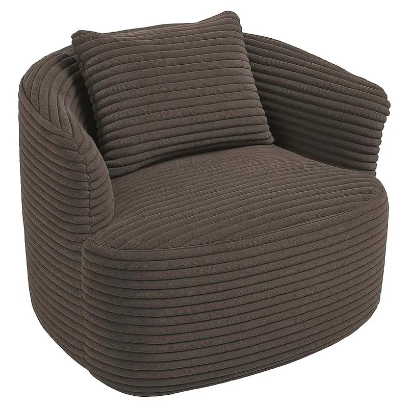 Fauteuil lounge relax avec coussin design arrondi et assise rembourrée tissu velours côtelé marron 04_0008970