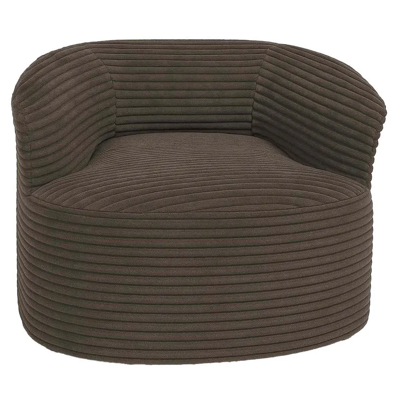 Fauteuil lounge relax avec coussin design arrondi et assise rembourrée tissu velours côtelé marron 04_0008970
