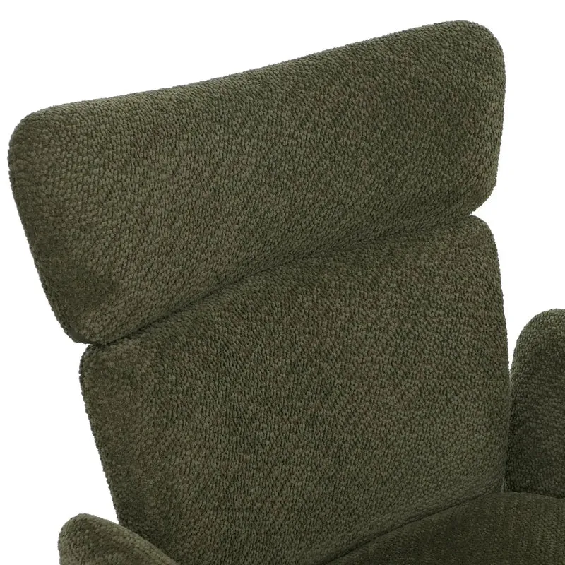 Lot de 6 chaises de salle à manger pivotantes à 180° avec retour automatique et accoudoirs tissu bouclé vert et fer aspect bois 04_0008817