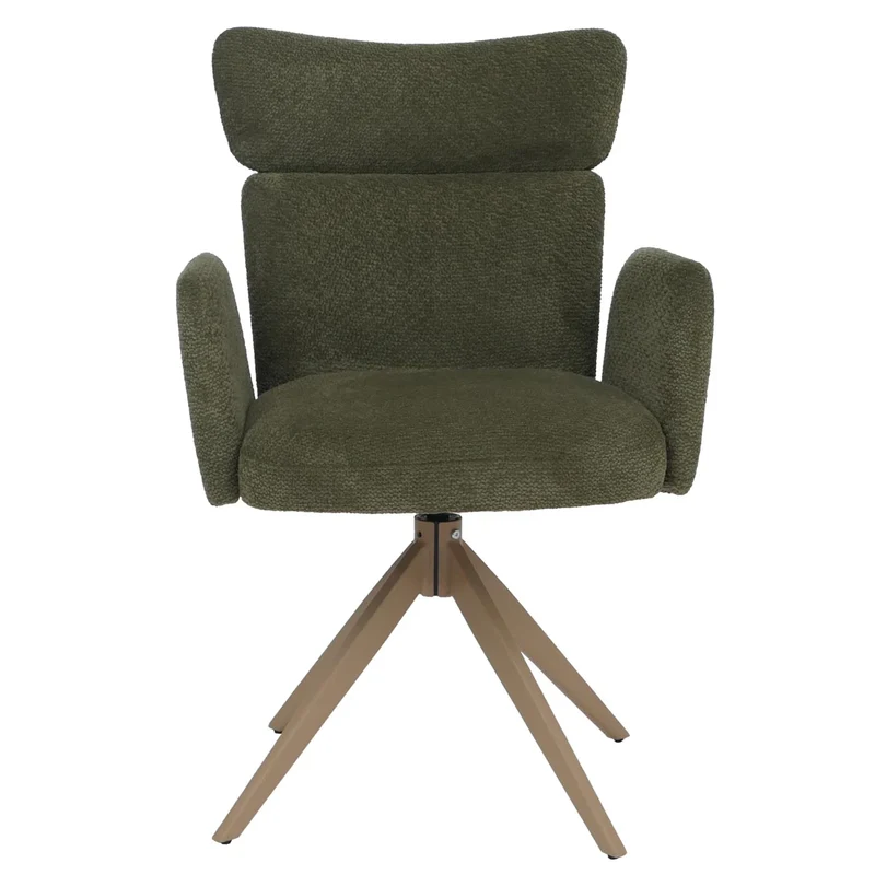 Lot de 6 chaises de salle à manger pivotantes à 180° avec retour automatique et accoudoirs tissu bouclé vert et fer aspect bois 04_0008817