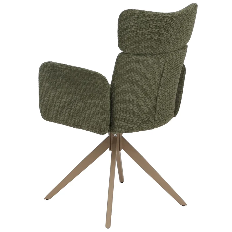 Lot de 6 chaises de salle à manger pivotantes à 180° avec retour automatique et accoudoirs tissu bouclé vert et fer aspect bois 04_0008817
