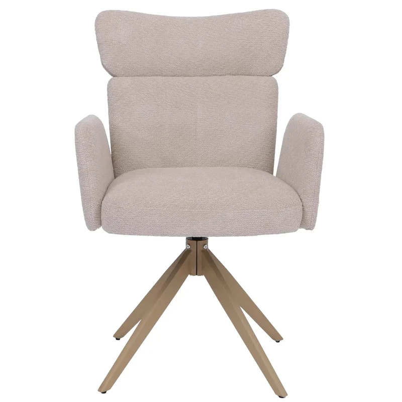 Lot de 6 chaises de salle à manger pivotantes à 180° avec retour automatique et accoudoirs tissu bouclé beige et fer aspect bois 04_0008818