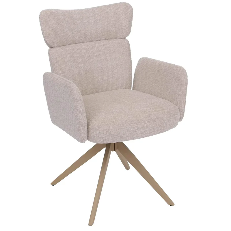 Lot de 6 chaises de salle à manger pivotantes à 180° avec retour automatique et accoudoirs tissu bouclé beige et fer aspect bois 04_0008818