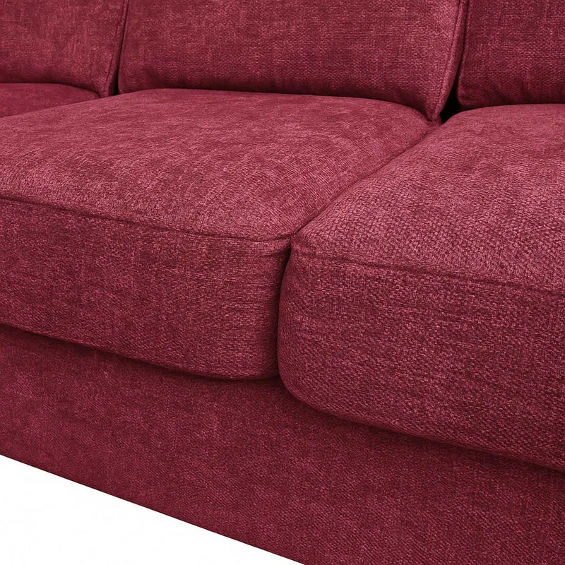 Canapé d’angle méridienne réversible à gauche ou à droite avec 3 coussins, tissu bordeaux et bois de peuplier 04_0009284