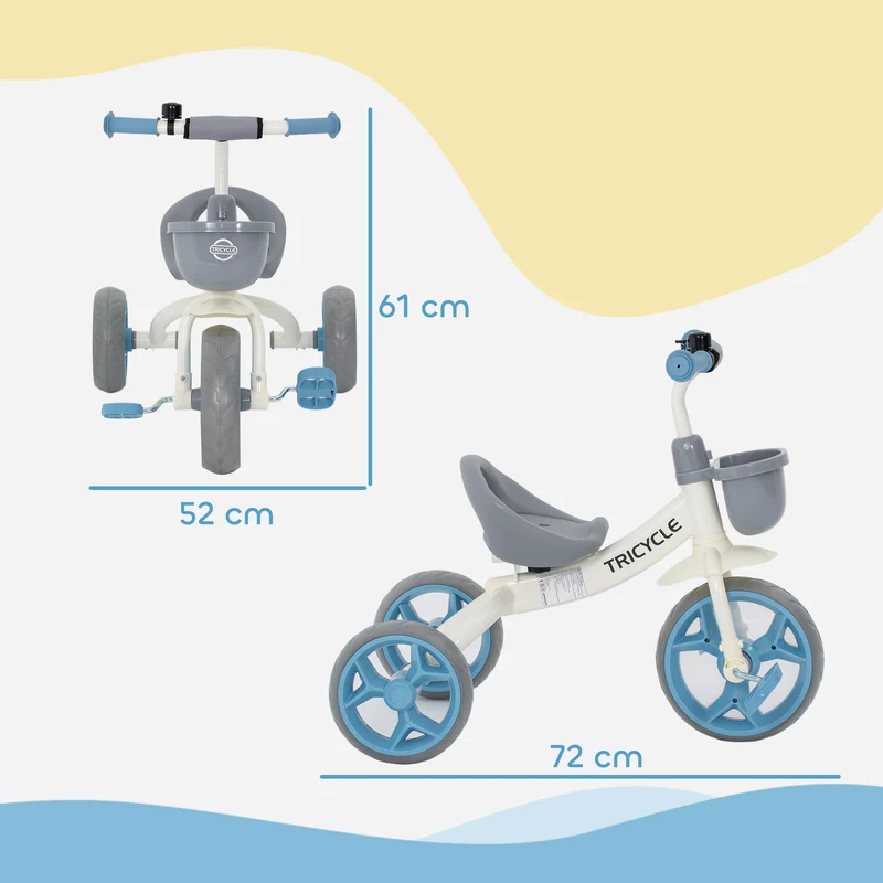 Tricycle évolutif pour enfant parc poignée parentale assise ergonomique 72 x 52 x 61 cm moderne design en métal bleu 21_0000632