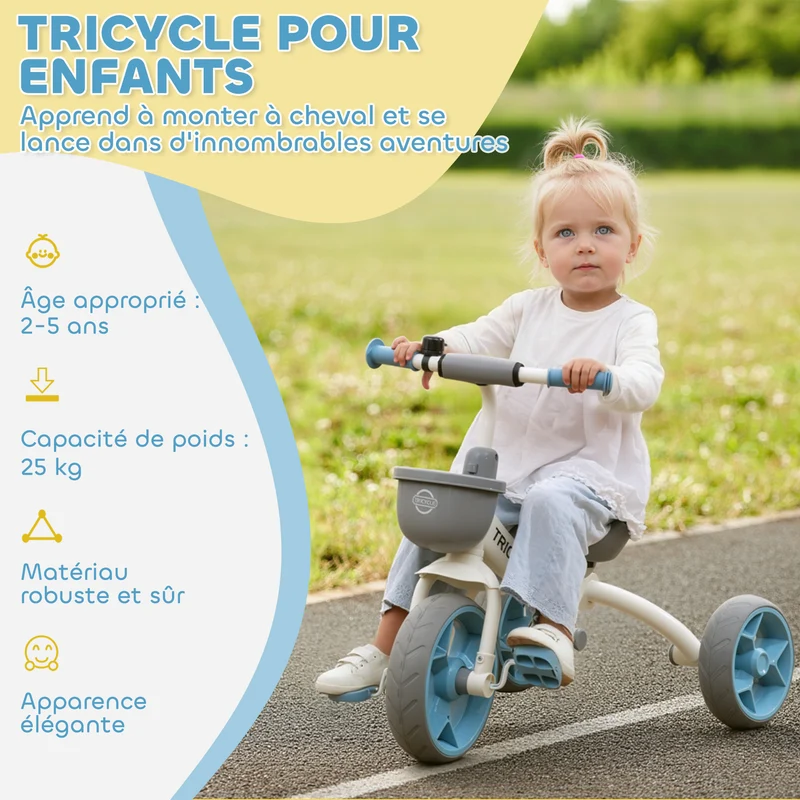 Tricycle évolutif pour enfant parc poignée parentale assise ergonomique 72 x 52 x 61 cm moderne design en métal bleu 21_0000632