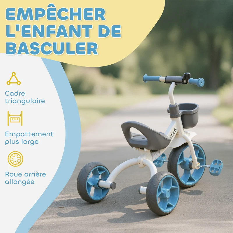Tricycle évolutif pour enfant parc poignée parentale assise ergonomique 72 x 52 x 61 cm moderne design en métal bleu 21_0000632