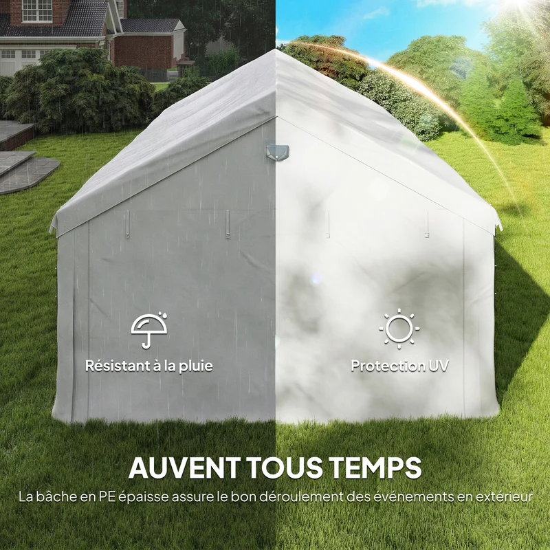 Tente de réception extérieur 598 x 394 x 302 cm étanche protection solaire 30 éclairage moderne en acier galvanisé blanc 21_0004932