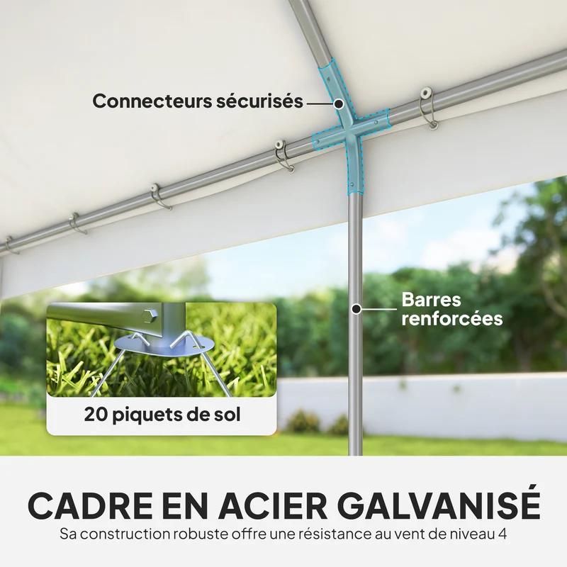 Tente de réception extérieur 598 x 394 x 302 cm étanche protection solaire 30 éclairage moderne en acier galvanisé blanc 21_0004932