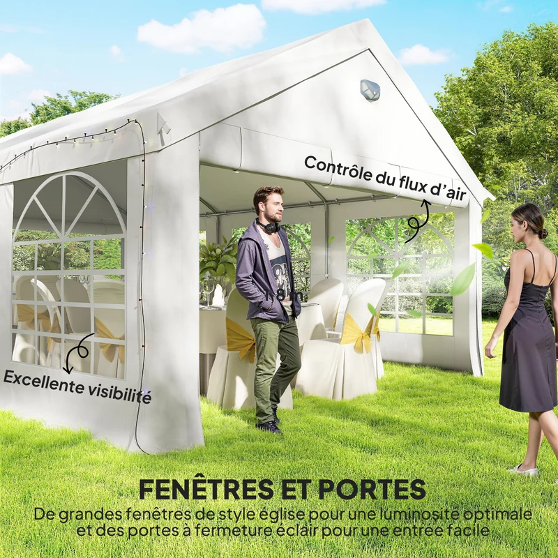 Tente de réception extérieur 598 x 394 x 302 cm étanche protection solaire 30 éclairage moderne en acier galvanisé blanc 21_0004932
