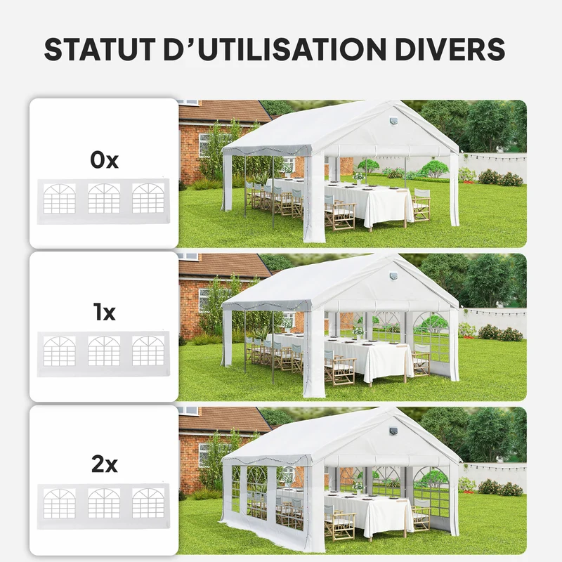 Tente de réception extérieur 598 x 394 x 302 cm étanche protection solaire 30 éclairage moderne en acier galvanisé blanc 21_0004932