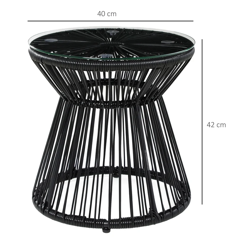 Table de jardin ronde d'appoint 40 x 42 cm stable durable pour terrasse véranda bohème chic tressée en résine noire 21_0006054