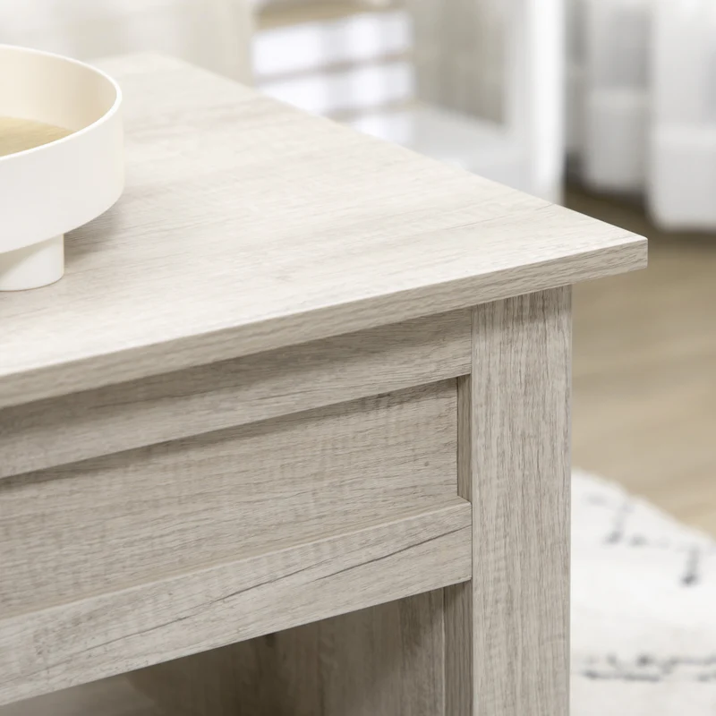 Table basse plateau relevable salon 105 x 50 x 49 cm rangement 2 niches pratique style scandinave en mélaminé chêne clair 21_0003033