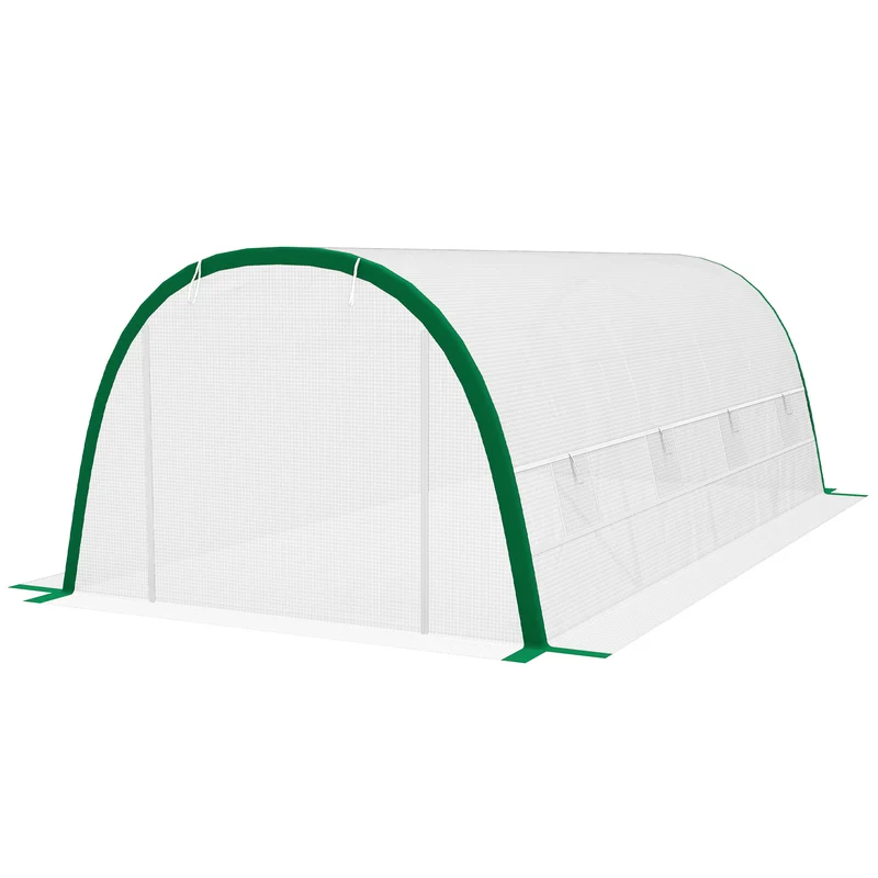 Serre tunnel jardin 593 x 300 x 200 cm protection anti uv montage facile contemporain moderne en acier galvanisé blanc 21_0004332