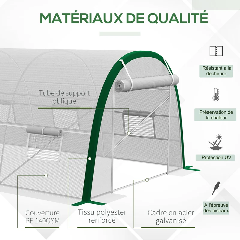 Serre tunnel jardin 593 x 300 x 200 cm protection anti uv montage facile contemporain moderne en acier galvanisé blanc 21_0004332