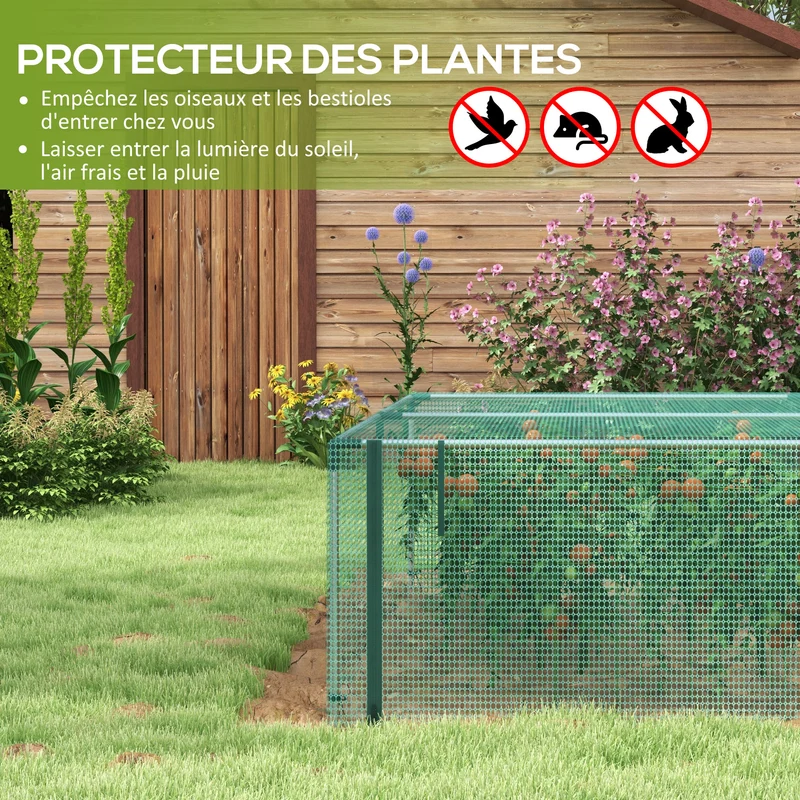 Serre de jardin tunnel 125 x 373 x 62,5 cm porte enroulable zippée ancrée au sol pour légumes contemporain en hdpe vert 21_0005417