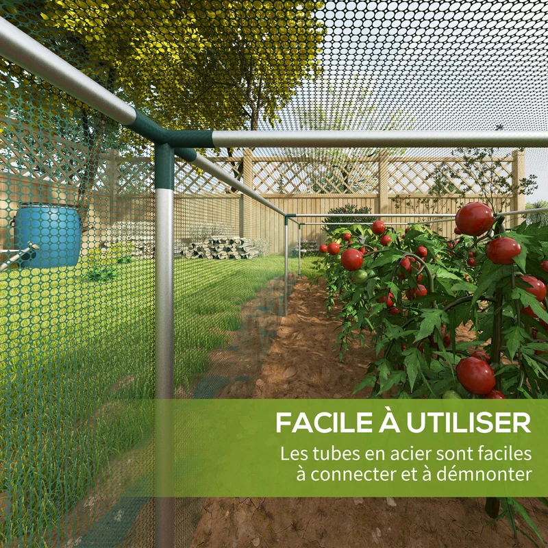 Serre de jardin tunnel 125 x 373 x 62,5 cm porte enroulable zippée ancrée au sol pour légumes contemporain en hdpe vert 21_0005417