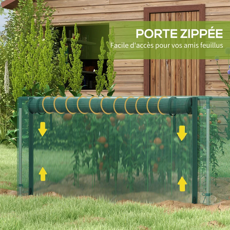 Serre de jardin tunnel 125 x 373 x 62,5 cm porte enroulable zippée ancrée au sol pour légumes contemporain en hdpe vert 21_0005417