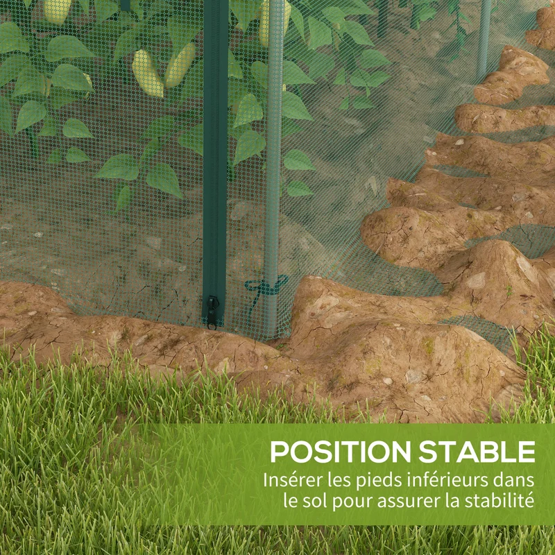 Serre de jardin tunnel 125 x 373 x 62,5 cm porte enroulable zippée ancrée au sol pour légumes contemporain en hdpe vert 21_0005417