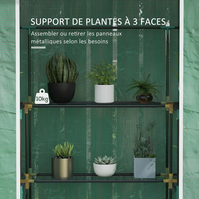 Serre de jardin stable pour tomates 140 x 73 x 190 cm porte enroulable et étagères moderne design en polyéthylène vert 21_0004386
