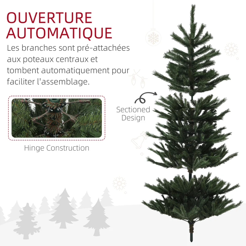 Sapin de noël effilé intérieur 113 x 180 x 113 cm gain de place branches ignifuges moderne minimaliste en plastique vert 21_0001376