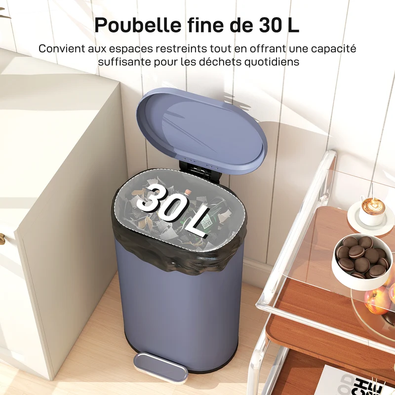 Poubelle de cuisine à pédale 36 x 31 x 61 cm fermeture silencieuse seau intérieur amovible design moderne en métal gris 21_0005932