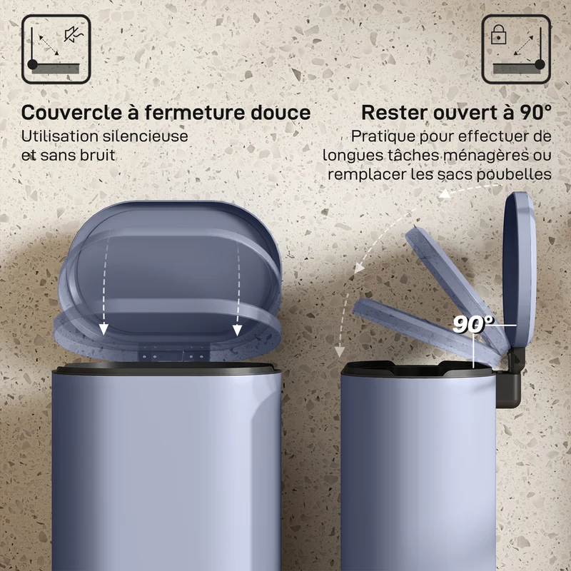 Poubelle de cuisine à pédale 36 x 31 x 61 cm fermeture silencieuse seau intérieur amovible design moderne en métal gris 21_0005932