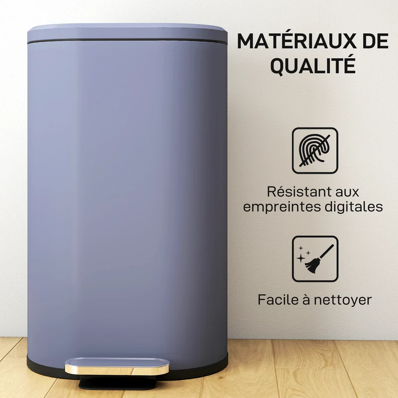 Poubelle de cuisine à pédale 36 x 31 x 61 cm fermeture silencieuse seau intérieur amovible design moderne en métal gris 21_0005932