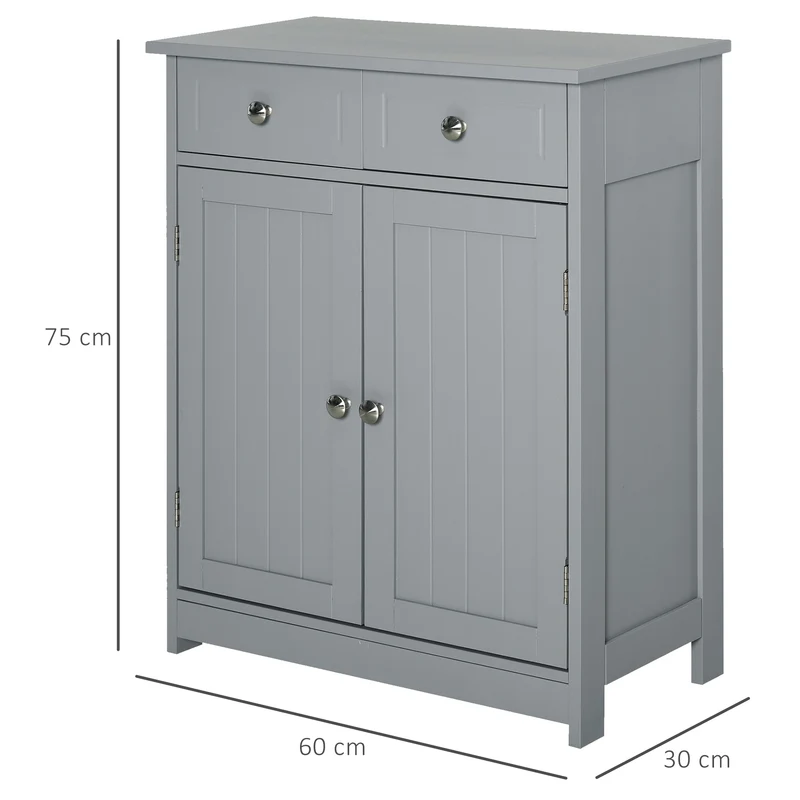 Meuble bas de salle de bain 60 x 30 x 75 cm 2 tiroirs placard double porte étagère réglable compact moderne en MDF gris 21_0001876