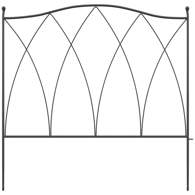 Lot de 5 clôtures de jardin décoratives 305 x 62 cm pose sans outil facile bordure fleurie style rustique en métal noir 21_0003968