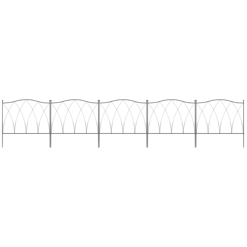 Lot de 5 clôtures de jardin décoratives 305 x 62 cm pose sans outil facile bordure fleurie style rustique en métal noir 21_0003968
