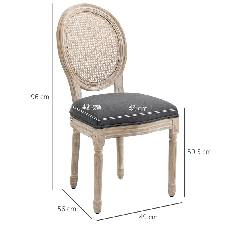 Lot de 4 chaises médaillon salle à manger 49 x 56 x 96 cm dossier cannage assise mousse haute densité en polyester gris 21_0002370
