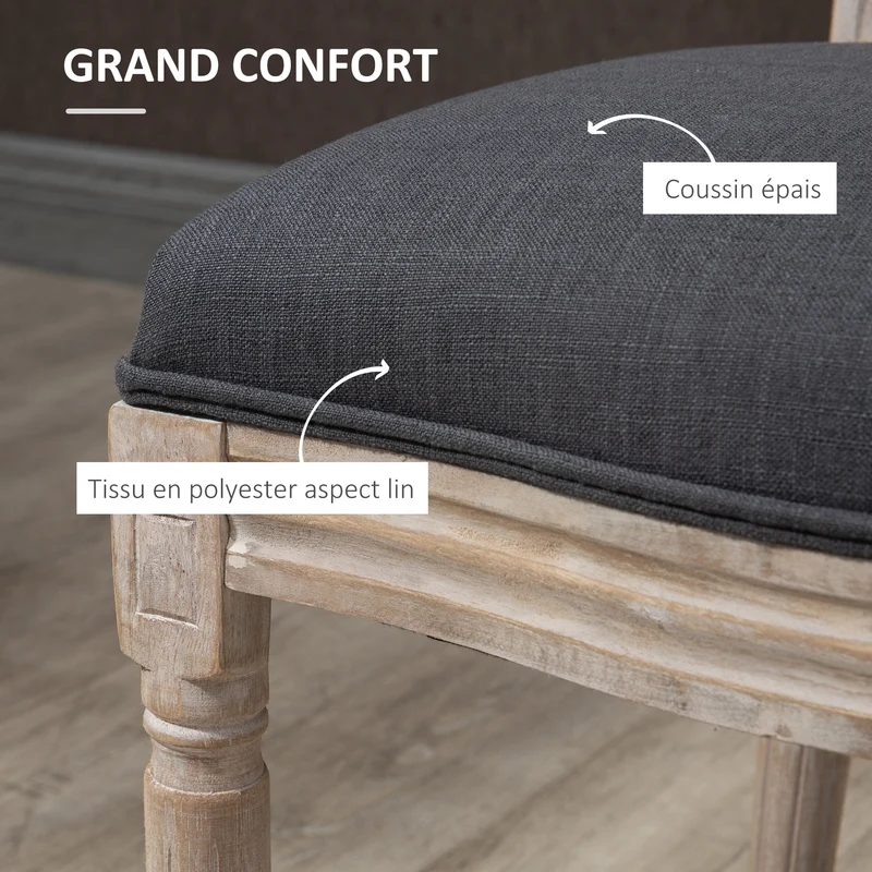 Lot de 4 chaises médaillon salle à manger 49 x 56 x 96 cm dossier cannage assise mousse haute densité en polyester gris 21_0002370