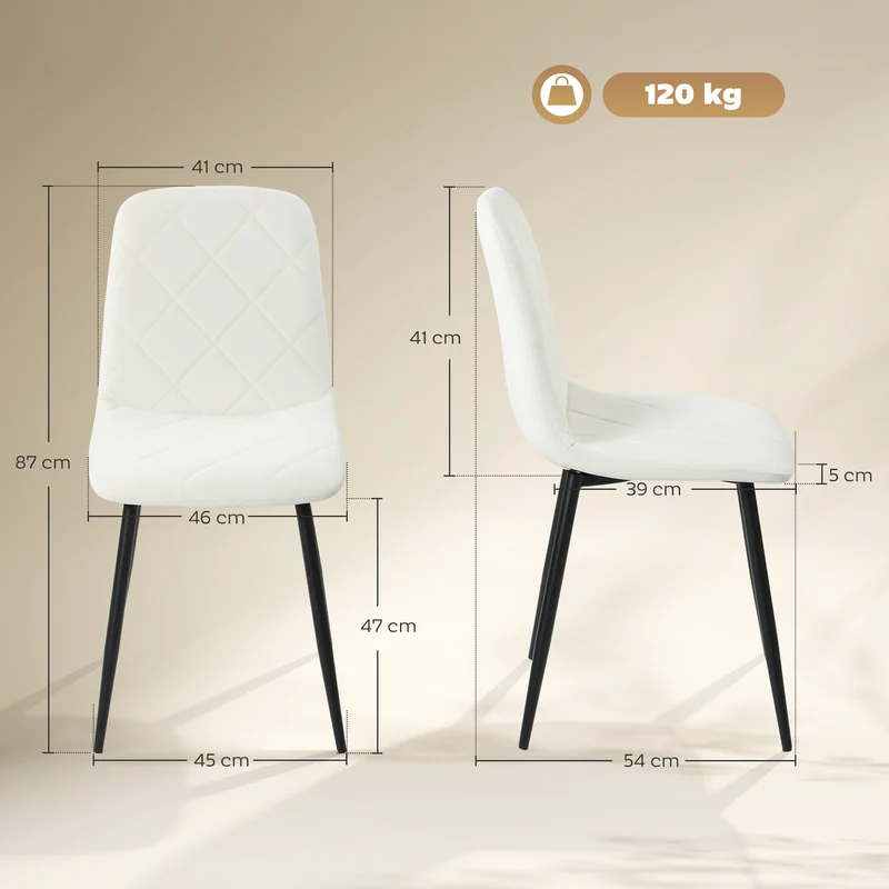 Lot de 4 chaises de salle à manger dossier haut 45 x 54 x 87 cm assise mousse style épuré contemporain en polyester crème 21_0003249