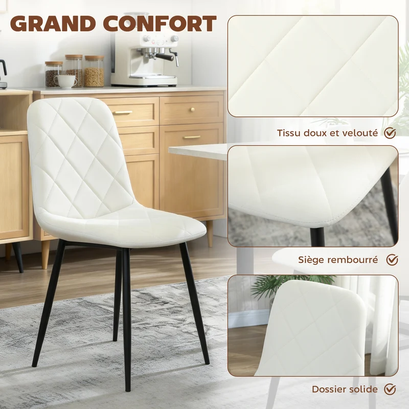 Lot de 4 chaises de salle à manger dossier haut 45 x 54 x 87 cm assise mousse style épuré contemporain en polyester crème 21_0003249