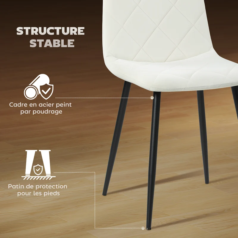 Lot de 4 chaises de salle à manger dossier haut 45 x 54 x 87 cm assise mousse style épuré contemporain en polyester crème 21_0003249