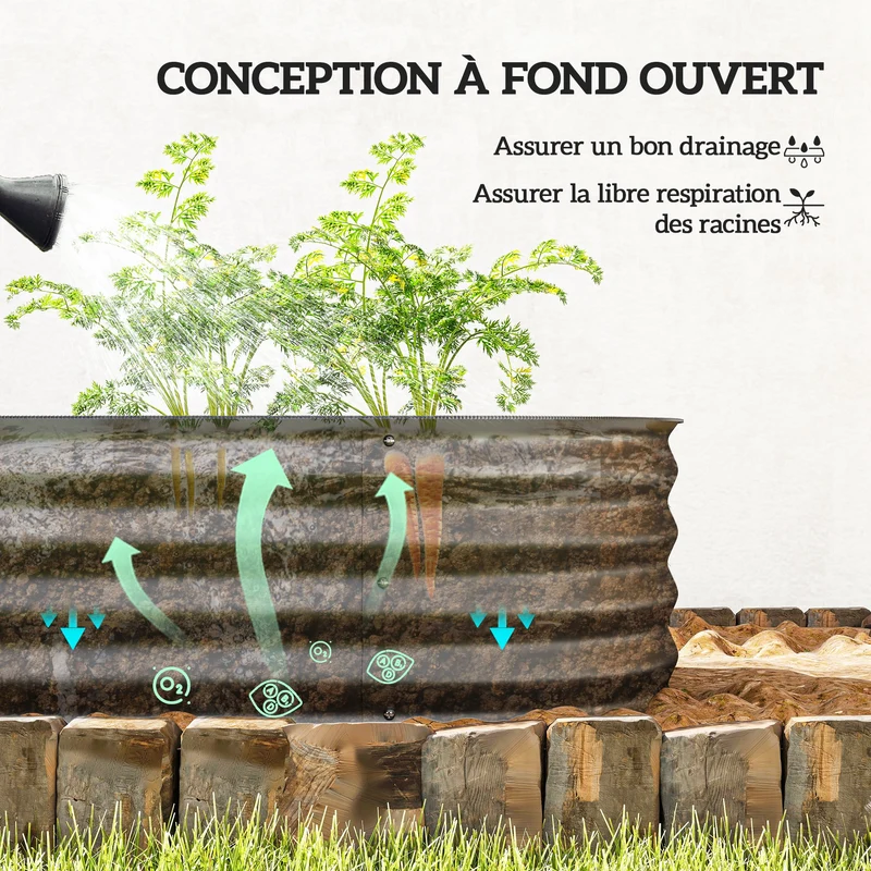 Jardinière surélevée rectangulaire 240 x 62 x 30 cm modulable et retient chaleur style contemporain épuré en acier noir 21_0004379