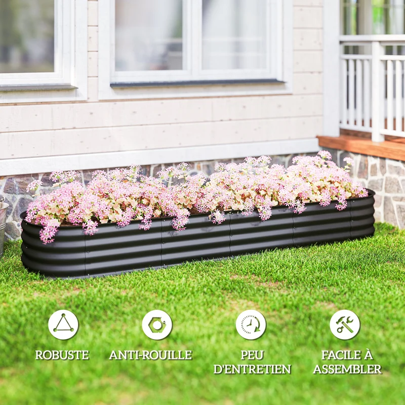 Jardinière surélevée rectangulaire 240 x 62 x 30 cm modulable et retient chaleur style contemporain épuré en acier noir 21_0004379