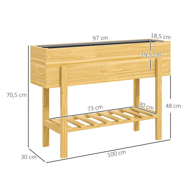 Jardinière surélevée carré potager jardin 100 x 30 x 70,5 cm 2 trous de drainage étagère rustique stable en bois naturel 21_0005527