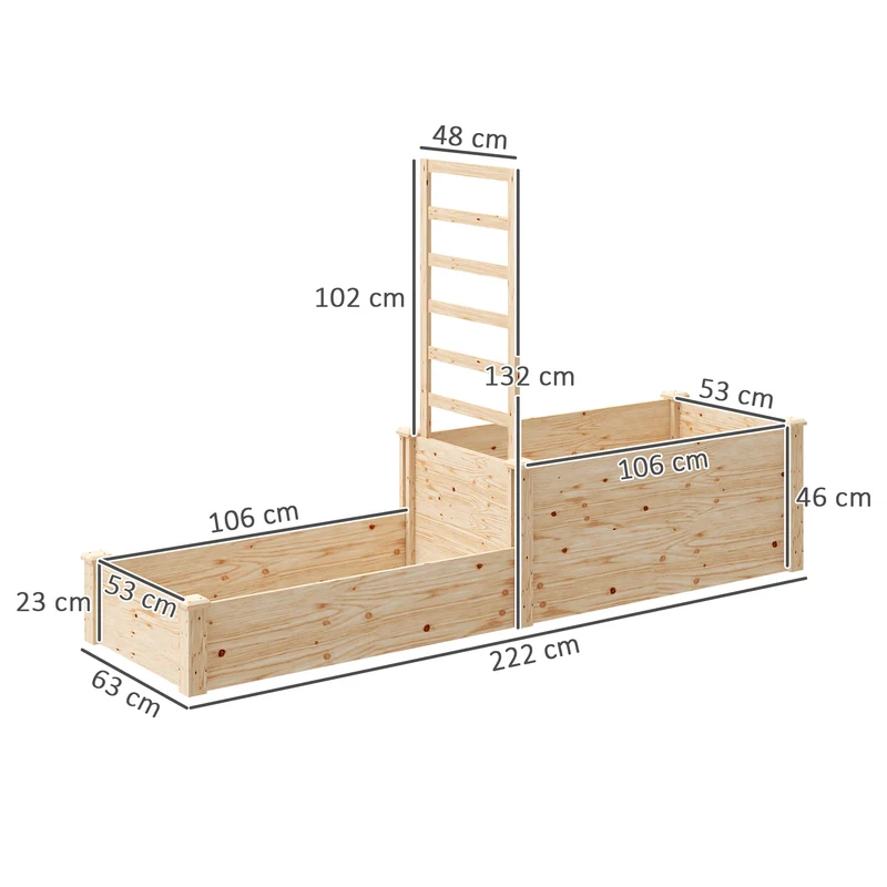 Jardinière surélevée balcon terrasse 222 x 63 x 132 cm treillis intégré drainage optimal design rustique en bois naturel 21_0005545