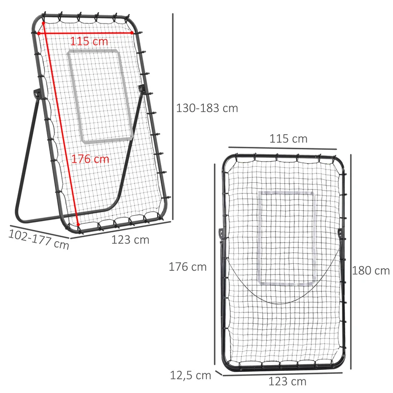 Filet de rebond de football 123 x 73 x 178,5 cm pliable hauteur et inclinaison réglables moderne épuré en métal noir 21_0006703