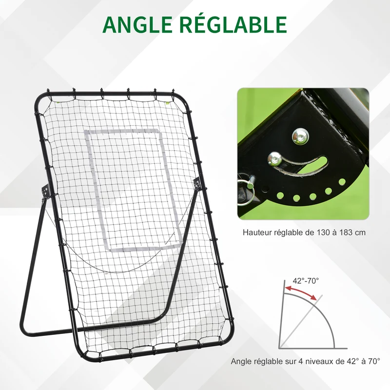 Filet de rebond de football 123 x 73 x 178,5 cm pliable hauteur et inclinaison réglables moderne épuré en métal noir 21_0006703