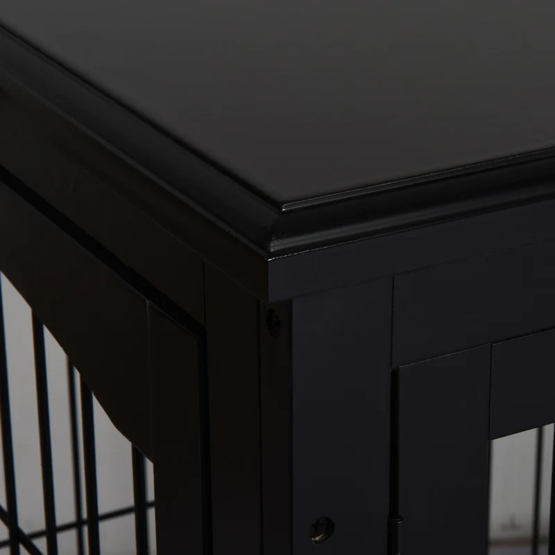 Cage pour chien enclos intérieur 81 x 58 x 66 cm sécurisante 3 portes verrouillables contemporain élégant en MDF noir 21_0007281