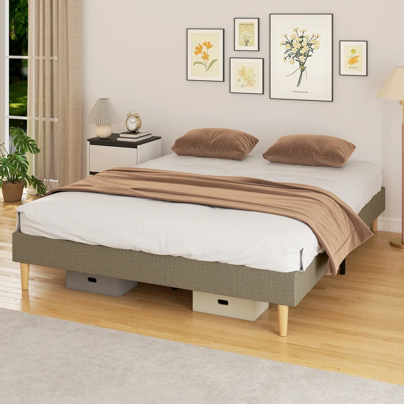 Cadre de lit double rembourré velours côtelé 160 x 200 x 31 cm sommier à lattes silencieux moderne en polyester gris 21_0003769