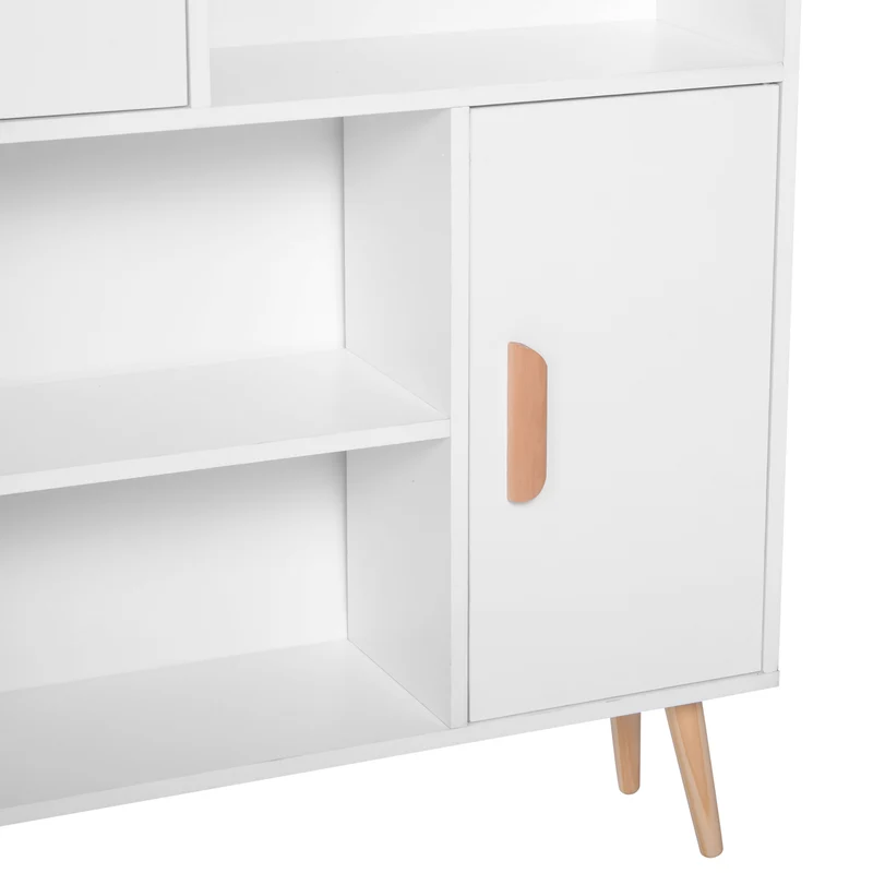 Bibliothèque scandinave salon 80 x 24 x 123 cm 4 niches 2 placards étagère réglable épuré en panneau de particules blanc 21_0002409