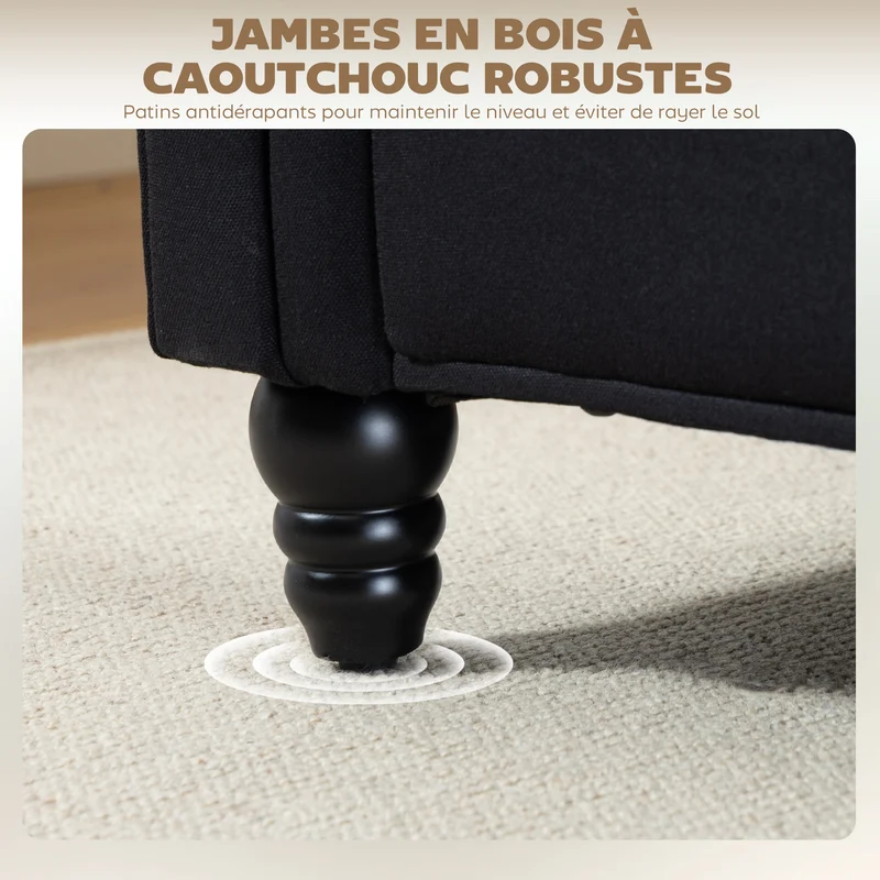 Banquette coffre 2 en 1 salon 146,5 x 49 x 72 cm rangement intégré assise rembourrée classique en tissu polyester noir 21_0002890