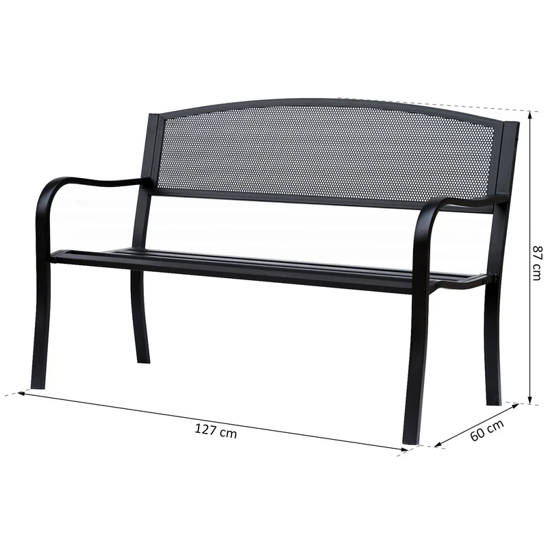 Banc de jardin 3 places 127 x 60 x 87 cm assise profonde et dossier ergonomique contemporain épuré en métal époxy noir 21_0004583