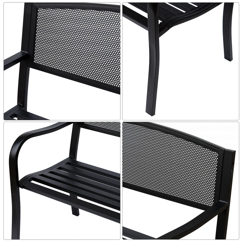 Banc de jardin 3 places 127 x 60 x 87 cm assise profonde et dossier ergonomique contemporain épuré en métal époxy noir 21_0004583