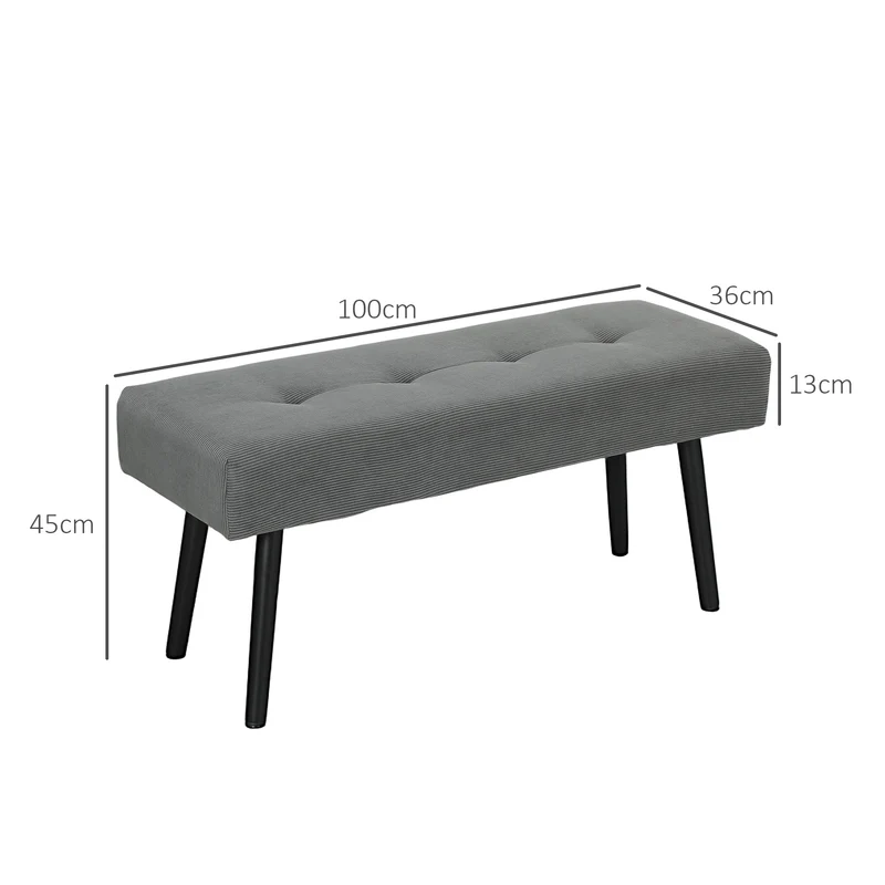 Banc bout de lit rembourré 100 x 36 x 45 cm assise 13 cm confortable supporte 220 kg moderne en velours côtelé gris 21_0001645